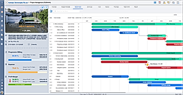 Synergix ERP project management Gantt chart with progressive billing, budget cost, and profit margin tracking
