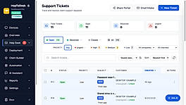 Tickets arrive from a customer portal or by email and land in one queue