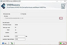 Add a corrupt VHD file and preview file information.