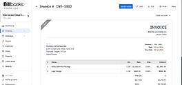 A polished invoice preview in the new billbooks interface, displaying client details, itemized charges, totals, and quick actions to edit, download, print, or send clean, fast, and ready to send.