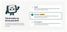 Three autonomy levels: Suggest, Write drafts, Send for approval