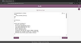 Krufe SqlServer Code for Selected Business Domain  The platform displays the complete SQL Server schema code. You can Copy the SQL code, or Download it as a .sql file. Paste or execute this code in your SQL Server to create the database structure. Click Continue to proceed
