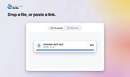 Audio and video files are uploaded directly or imported from a YouTube, Vimeo, or SoundCloud link, with a choice of 128 source languages.