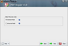 After opening the selected PDF file, choose the recovery mode as a standard mode or advanced mode.
