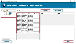 Now, preview the added Zimbra files. Select files to convert further.