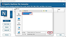 Choose OneNote files saved on your system, click Open, and then Next.
