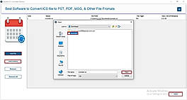 Click on the Add File or Add Folder button and browse ICS files. Click Open to add and then Next.