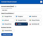 Seamlessly link and configure new cloud storage accounts by entering a custom account alias and choosing from a wide selection of major providers like Google Drive, Dropbox, OneDrive, MEGA, and Backblaze.