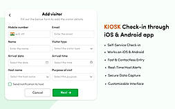 Self-service kiosk visitor check-in form on tablet for iOS and Android
