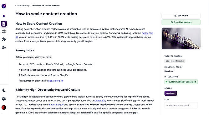 better blog article dashboard