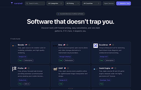 Directory view with filters and listed tools.