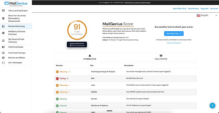 See your MailGenius Score & Room For Improvement