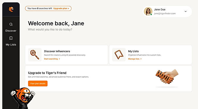 Tiger Finder influencer search