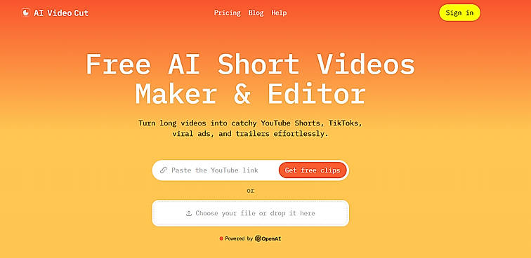 AI Video Cut website main page