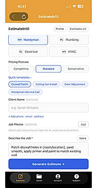 EstimateIn10 mobile estimate form
