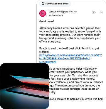 A seamless candidate experience starts here. Branded, guided invitations walk applicants through the process so they show up prepared — and you stay on schedule.