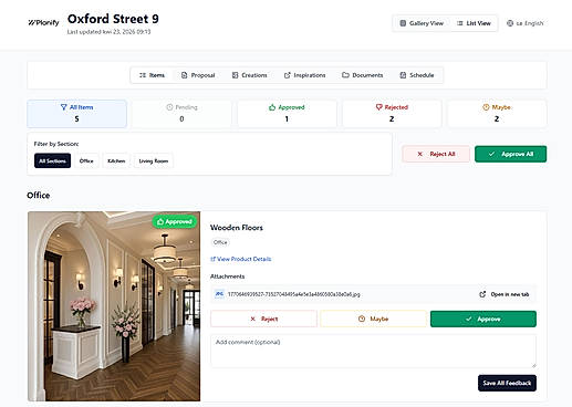 Client Portal - this is where your client can approve items, proposals, comment on creations, share inspirations, download documents and check the schedule