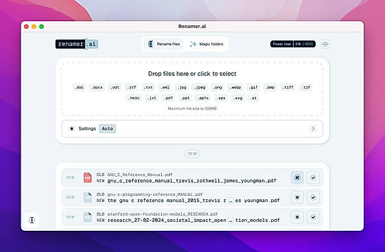 AI auto-renames messy filenames into descriptive, content-aware names