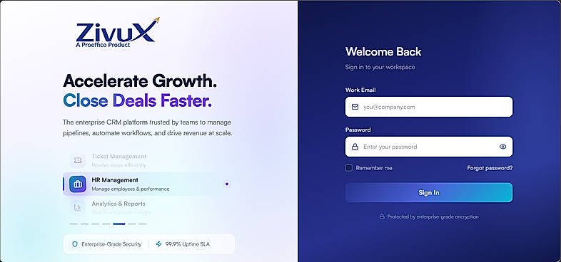 Zivux Login Dashboard
