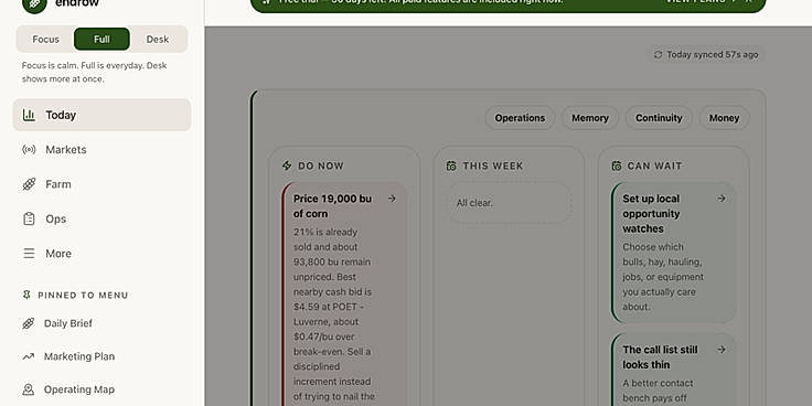 Endrow farm operations dashboard