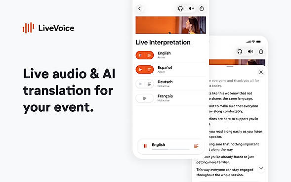 The LiveVoice listener app on a smartphone.
