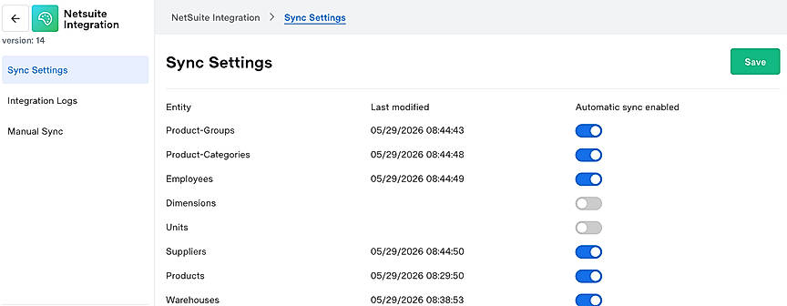 Sync settings