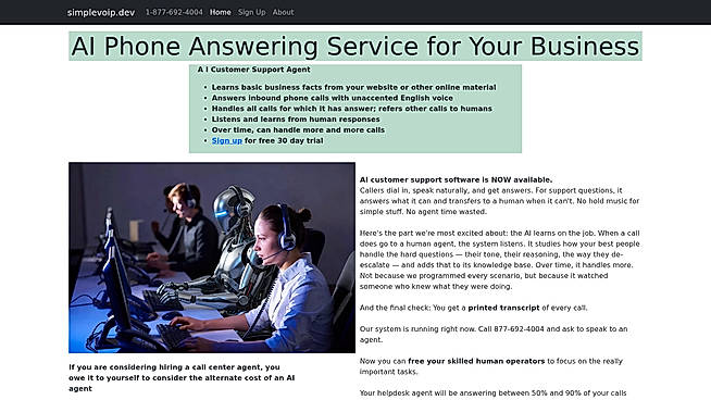 SimpleVoIP AI phone agents answer calls 24/7