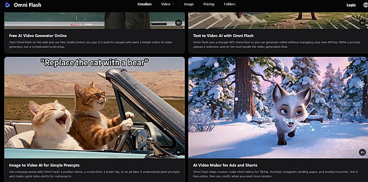 Omni Flash in action — turn text and images into AI videos for ads, shorts, and social, right in your browser.