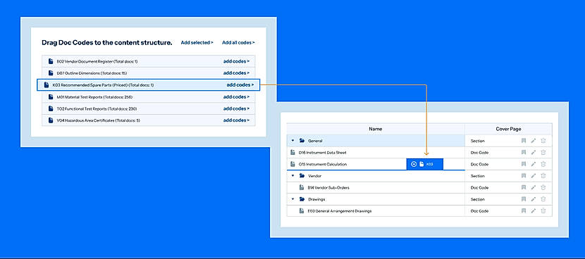 Effortlessly generate final databooks Create fully bookmarked and hyperlinked databooks with a click, tailored to your customer’s specifications.