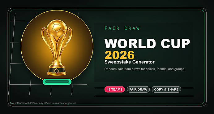 Free and fair World Cup 2026 sweepstake generator.