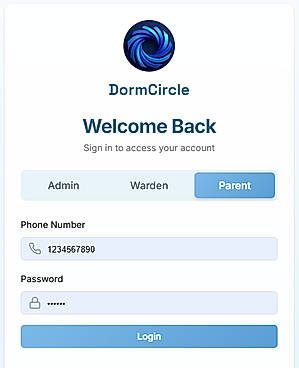 Login screen with different users