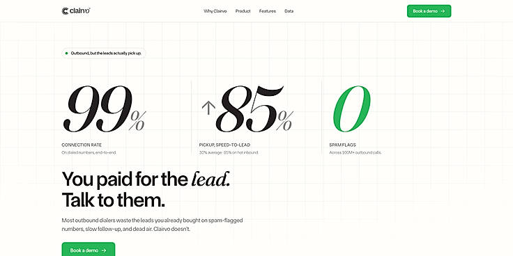 Clairvo — homepage: connection rate, pickup, zero spam flags
