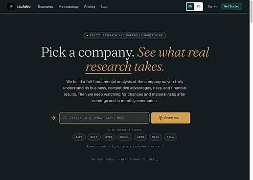 Taufolio homepage — equity research and portfolio monitoring