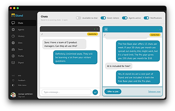 Manage multiple live and AI chats side-by-side.