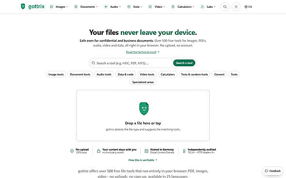 gottrix homepage - 500+ browser-based file tools, zero uploads