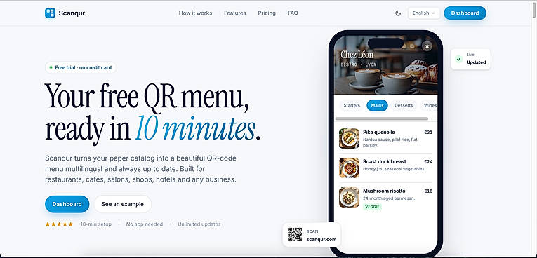 Your free QR menu, ready in 10 minutes.