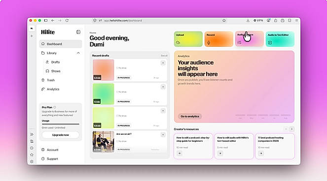 Hilite Podcast Creation Dashboard