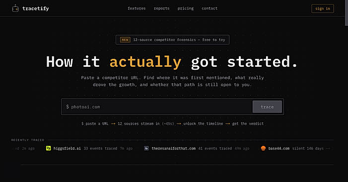 Tracetify competitor launch research workspace
