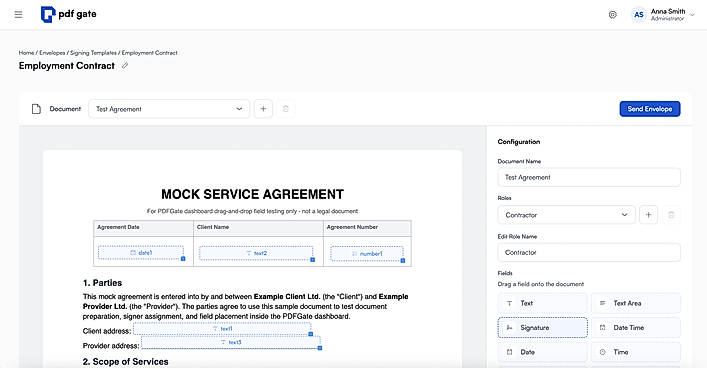 Signing template dashboard setup