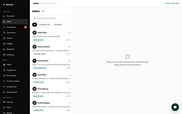 Conversation inbox with full customer and ticket history