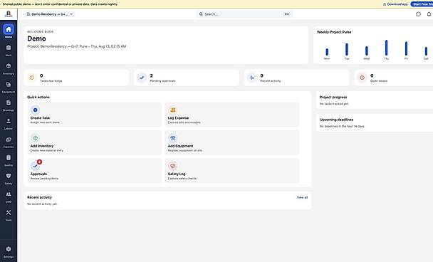 SiteSetu construction operations dashboard
