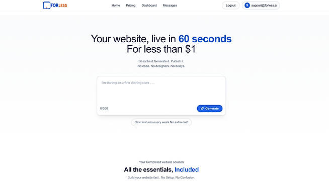 Describe your business and create a professional website in about 60 seconds.