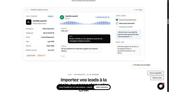 Live call: prospect record, AI transcription and call script