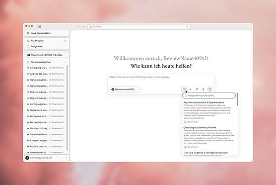 A library of legal AI skills — argument review, evidence timelines, due diligence, and more — one click away.