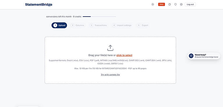 Upload and convert a statement file