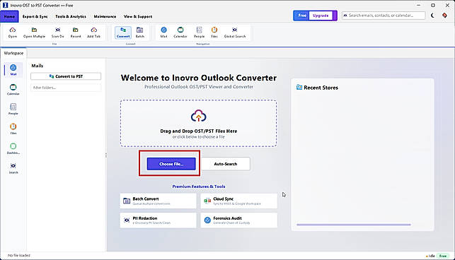 Main interface of the software