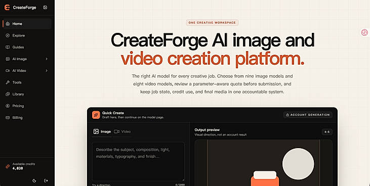 CreateForge AI multi-model image and video workspace