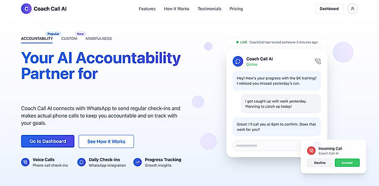 Home Page Screenshot of CoachCall.AI