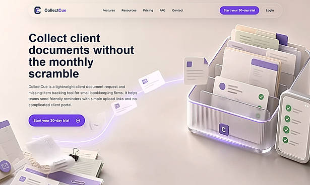CollectCue Homepage – Client Document Collection