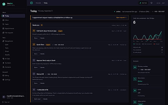 Business calls dashboard — demonstration data